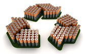 Recycling symbol created with primary batteries